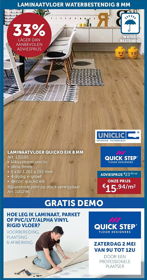 LAMINAATVLOER QUICKO EIK 8 MM