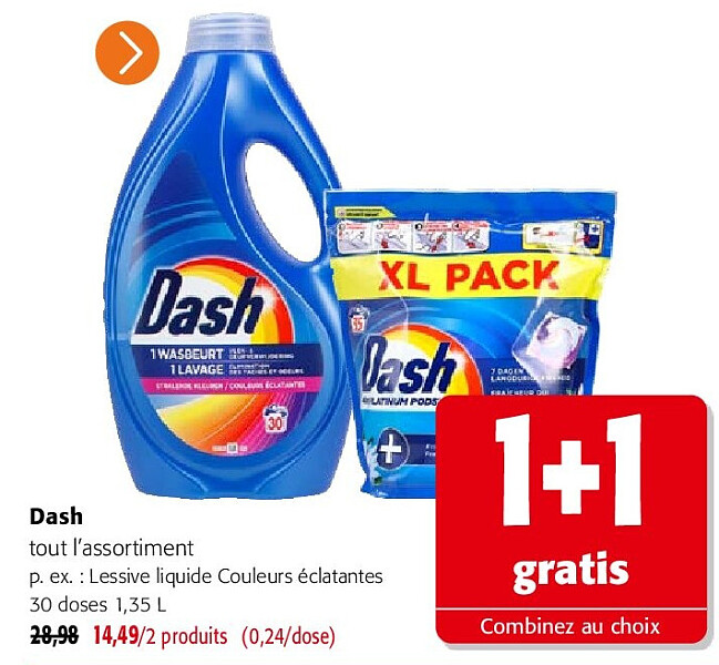 Dash Lessive liquide Couleurs éclatantes 30 doses 1,35 L