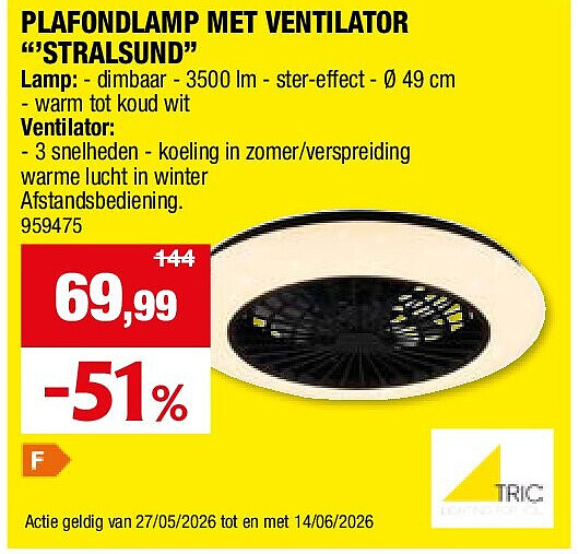 PLAFONDLAMP MET VENTILATOR “’STRALSUND”
