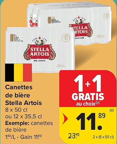 Canettes de bière Stella Artois 2 x (8 x 50 cl)