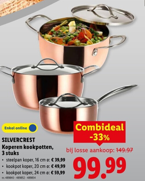 Koperen kookpotten, 3 stuks