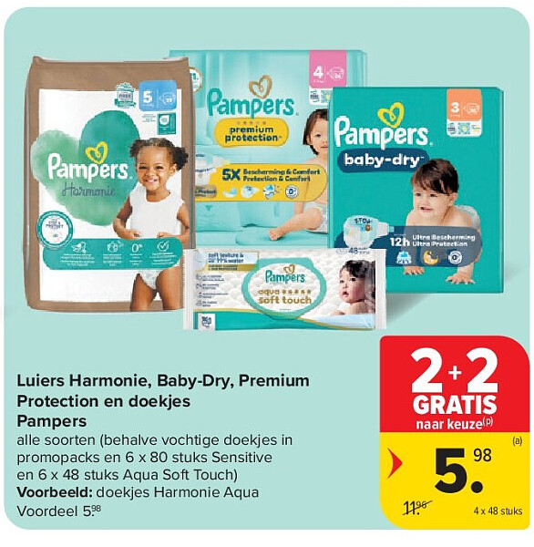 Luiers Harmonie, Baby-Dry, Premium Protection en doekjes Pampers
