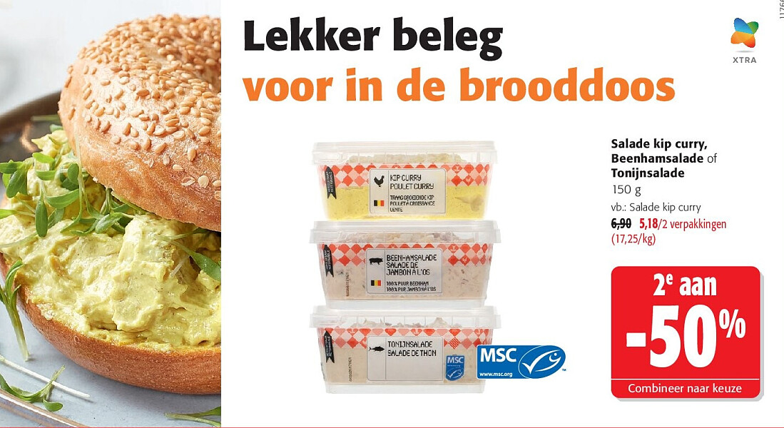 Salade kip curry, Beenhamsalade of Tonijnsalade 150 g