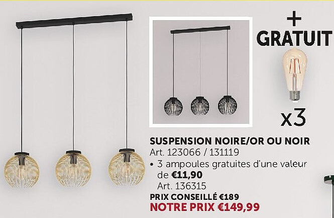 SUSPENSION NOIRE/OR OU NOIR