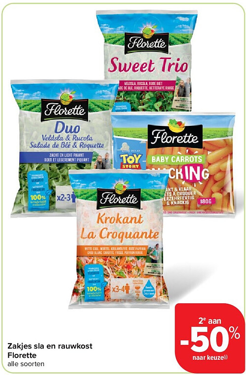 Zakjes sla en rauwkost Florette