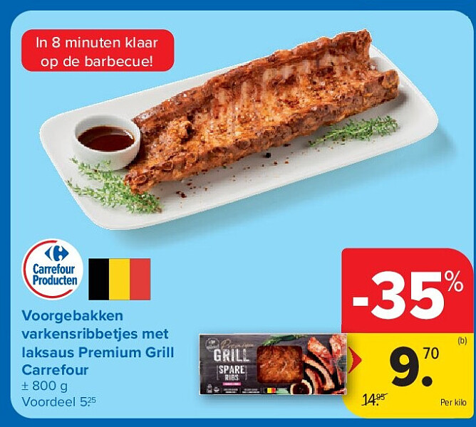 Voorgebakken varkensribbetjes met laksaus Premium Grill Carrefour