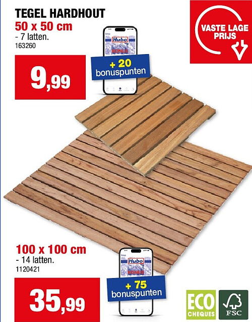 TEGEL HARDHOUT 50 x 50 cm