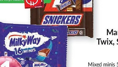 Mars, Bounty, Twix, Snickers of MilkyWay minis