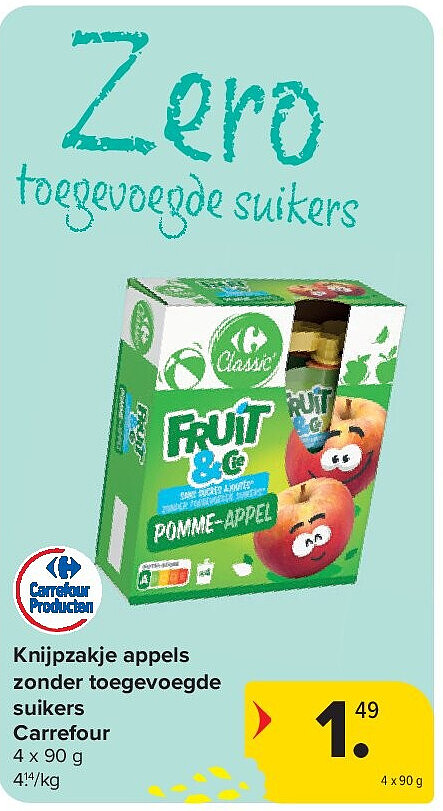 Knijpzakje appels zonder toegevoegde suikers Carrefour