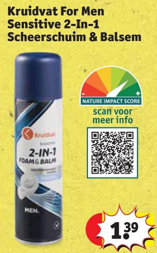 Kruidvat For Men Sensitive 2-In-1 Scheerschuim & Balsem