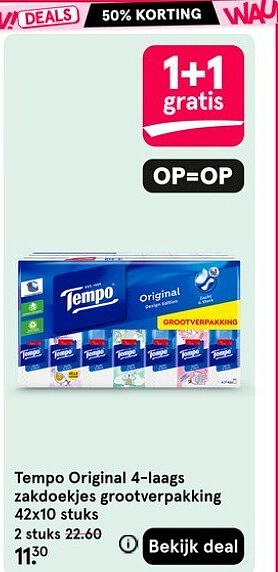 Tempo Original 4-laags zakdoekjes grootverpakking 42x10 stuks