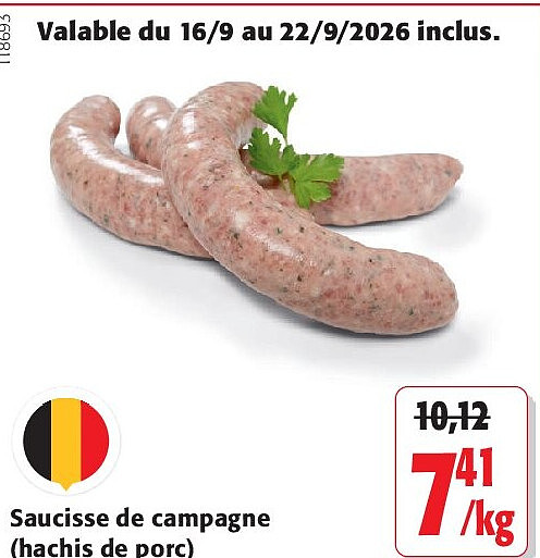Saucisse de campagne (hachis de porc)