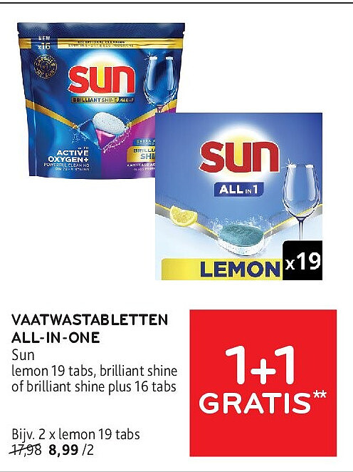 VAATWASTABLETTEN ALL-IN-ONE Sun lemon 19 tabs, brilliant shine of brilliant shine plus 16 tabs