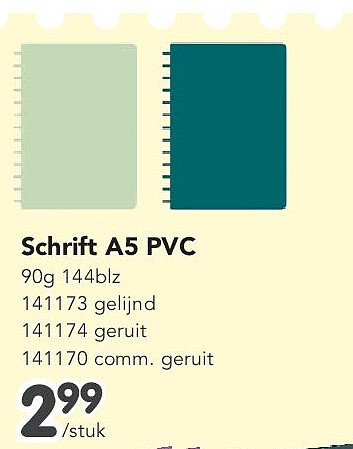 Schrift A5 PVC 90g 144blz 141173 gelijnd 141174 geruit 141170 comm. geruit