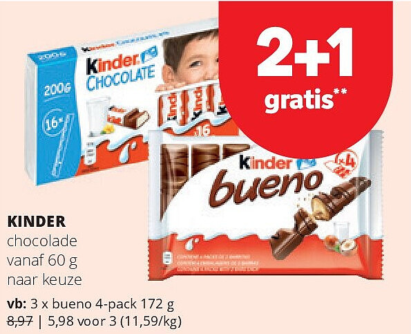 KINDER chocolade vanaf 60 g