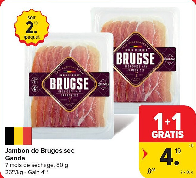 Jambon de Bruges sec Ganda 2 x 80 g