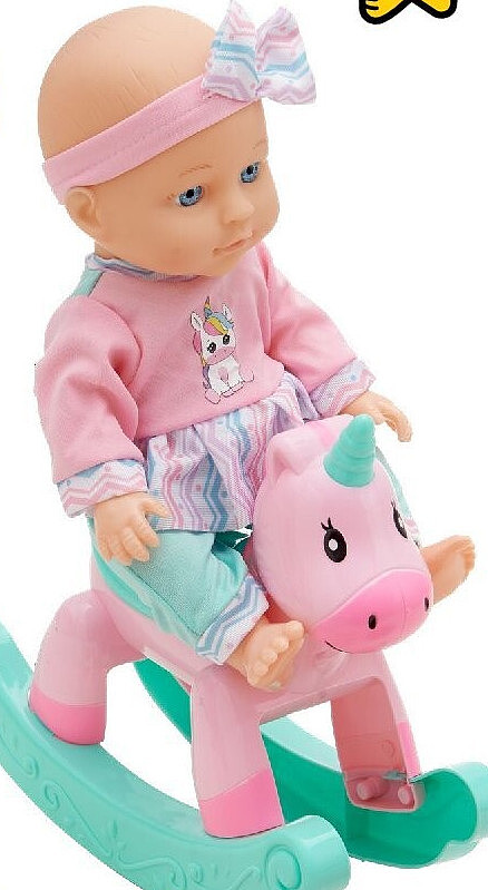 Poppenset ca. 27 cm met pop en hobbelpaard