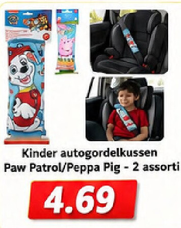 Kinder autogordelkussen Paw Patrol/Peppa Pig - 2 assorti