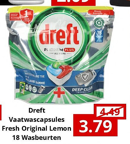 Dreft Vaatwascapsules Fresh Original Lemon 18 Wasbeurten