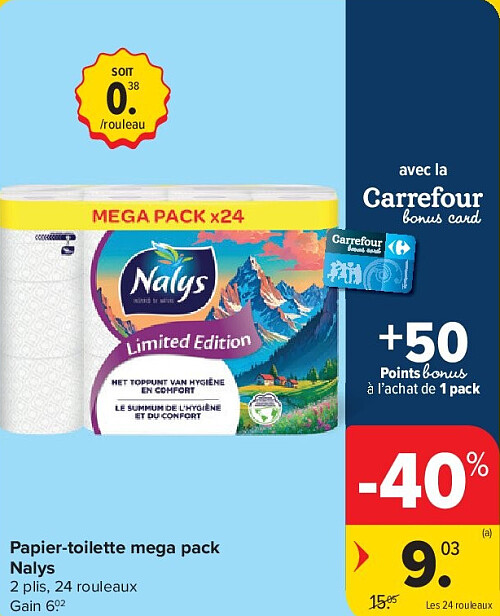 Papier-toilette mega pack Nalys 2 plis, 24 rouleaux