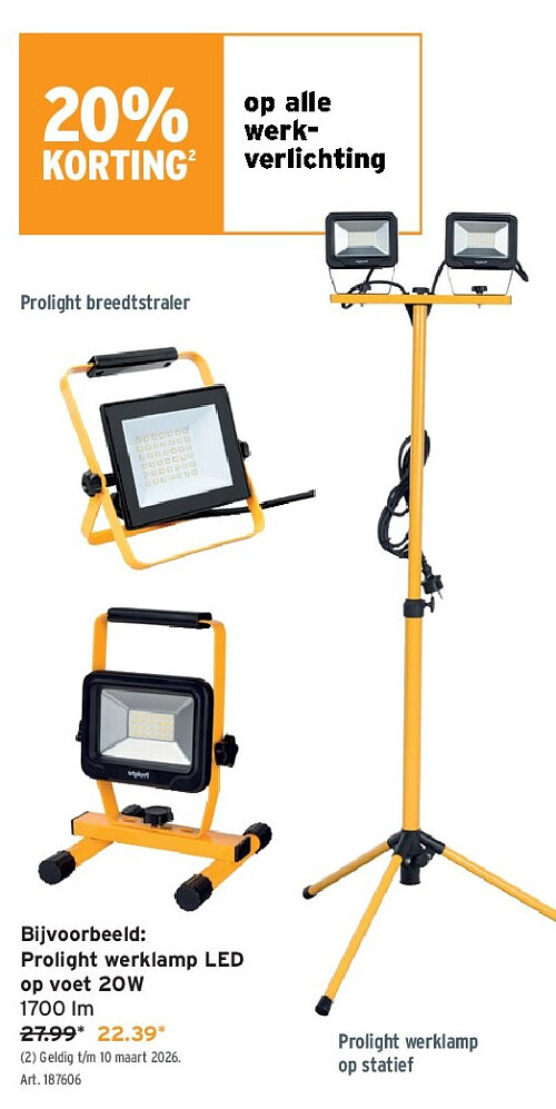 Prolight werklamp LED op voet 20W