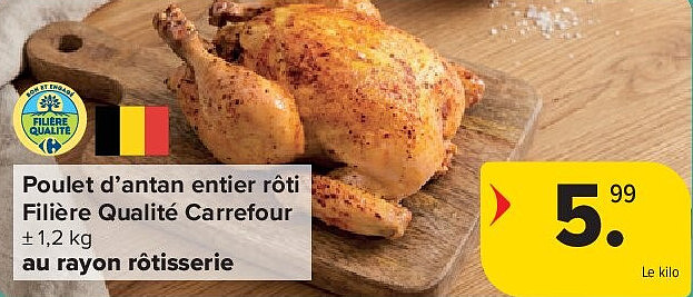 Poulet d’antan entier rôti Filière Qualité Carrefour