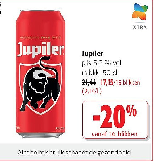 Jupiler pils 5,2 % vol in blik 50 cl