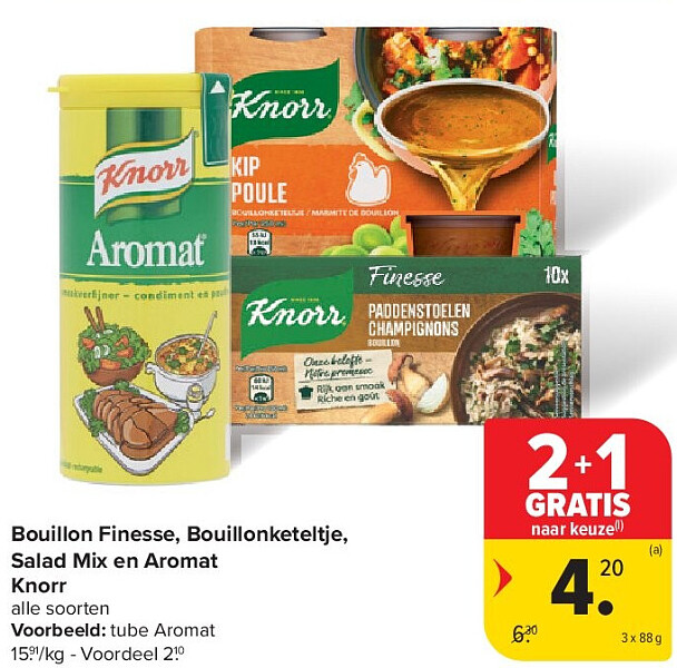 Bouillon Finesse, Bouillonketeltje, Salad Mix en Aromat Knorr