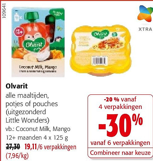 Olvarit Coconut Milk, Mango 12+ maanden 4 x 125 g