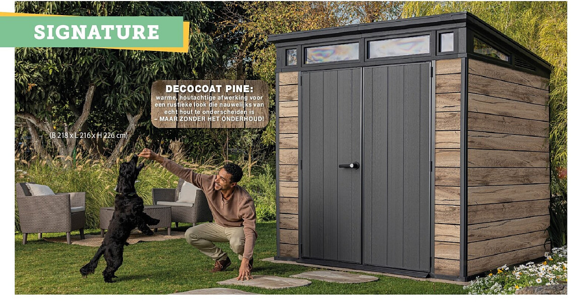 Keter Signature Pent kunststof tuinhuis 117 342x218x226 cm pine
