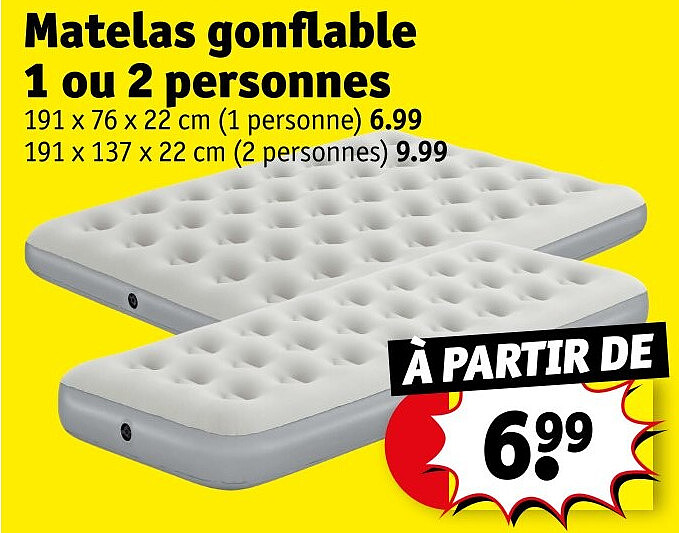 Matelas gonflable 1 ou 2 personnes 191 x 76 x 22 cm
