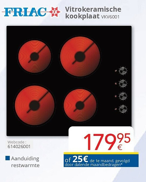 Friac Vitrokeramische kookplaat VKV6001