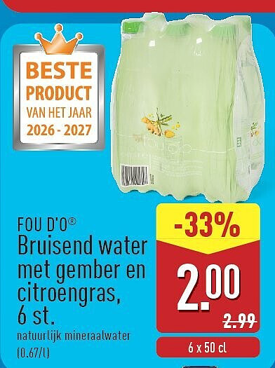 FOU D'O® Bruisend water met gember en citroengras, 6st.
