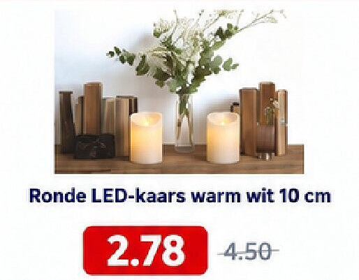 Ronde LED-kaars warm wit 10 cm
