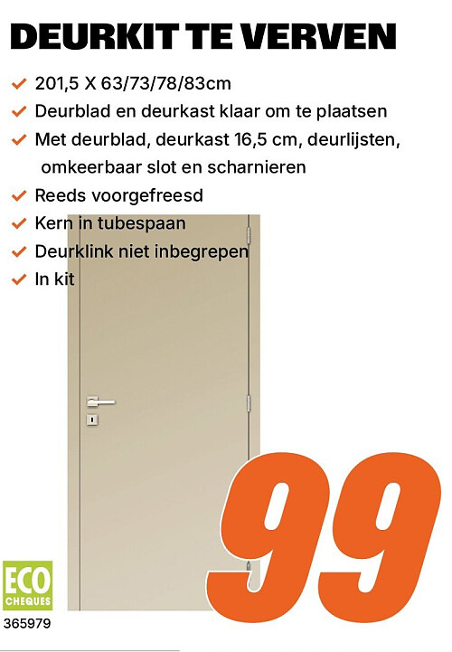 Deurkit te verven 201,5 x 63/73/78/83 cm - tubespaan