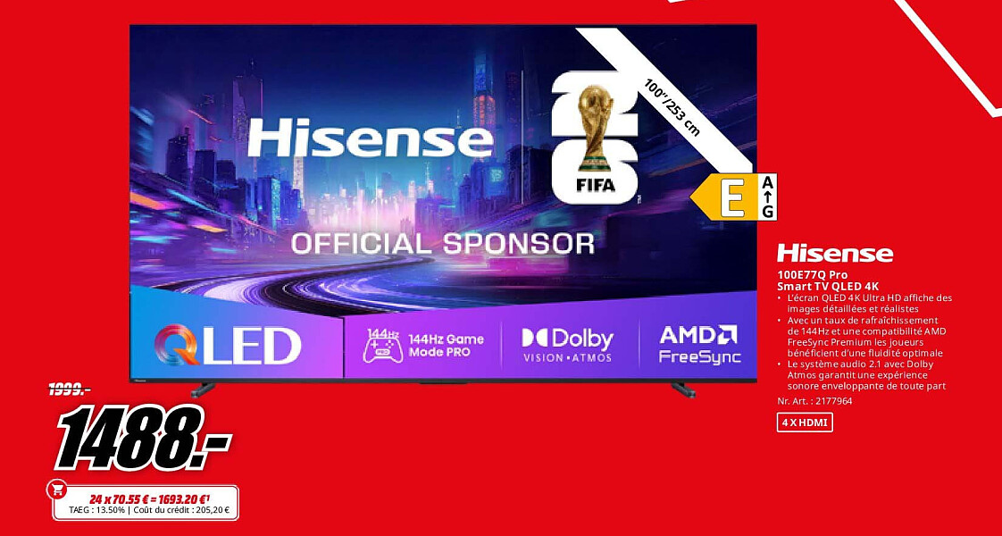 Hisense 100E77Q Pro Smart TV QLED 4K