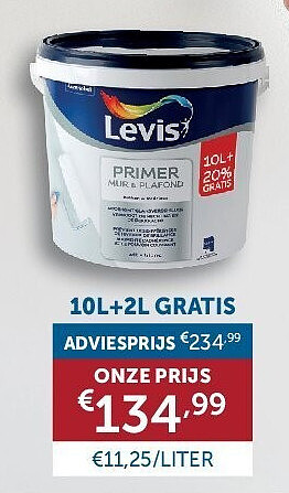 LEVIS MUUR & PLAFOND PRIMER 10L+2L GRATIS