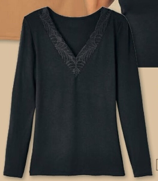 T-shirt met lange mouwen, kanten hals
