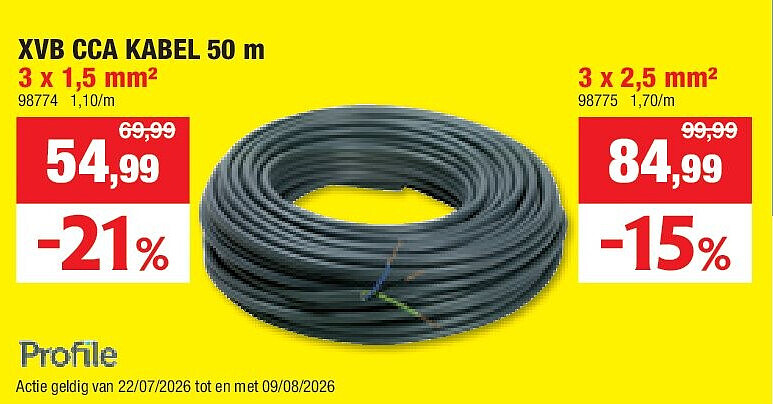 XVB CCA KABEL 50 m 3 x 1,5 mm²