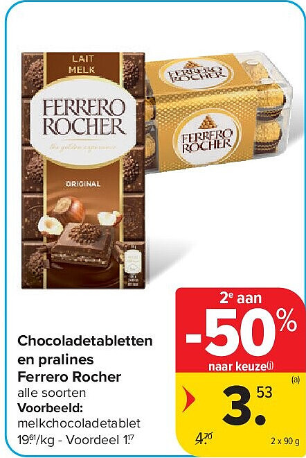 Chocoladetabletten en pralines Ferrero Rocher