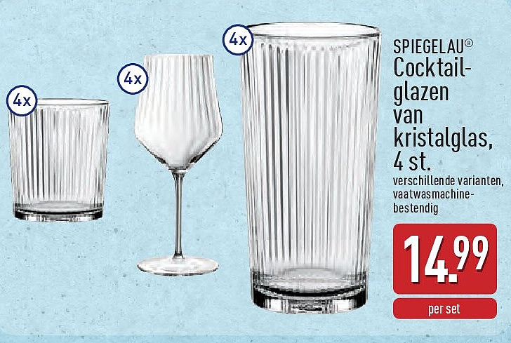 Cocktail glazen van kristalglas, 4st.