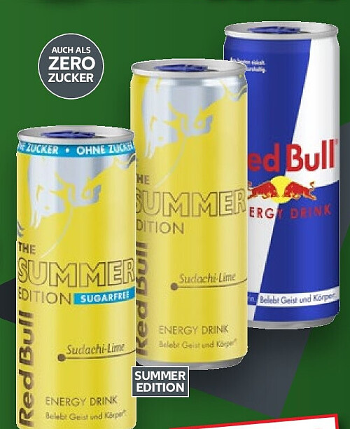RED BULL Energy Drink oder Erfrischungsgetränk versch. Sorten, z. T. taurin- und koffeinhaltig (+ 0.25 Pfand) je 0,25 - 0,33-l-Dose (1 l = 2.58 - 3.40)