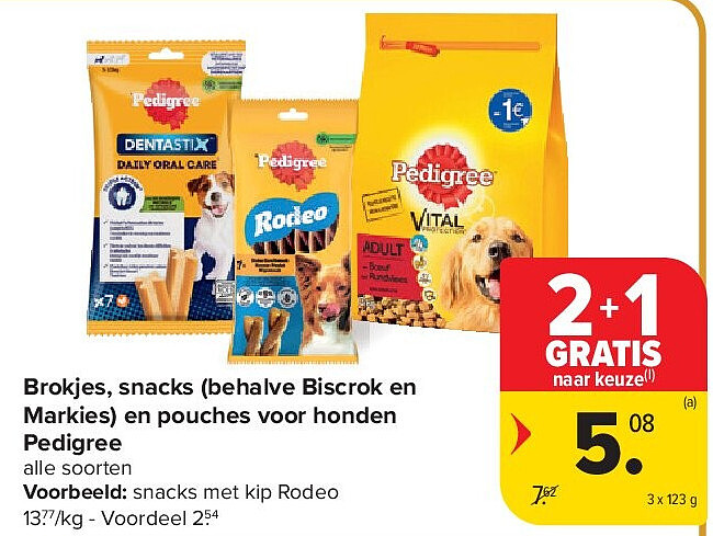 Brokjes, snacks (behalve Biscrok en Markies) en pouches voor honden Pedigree