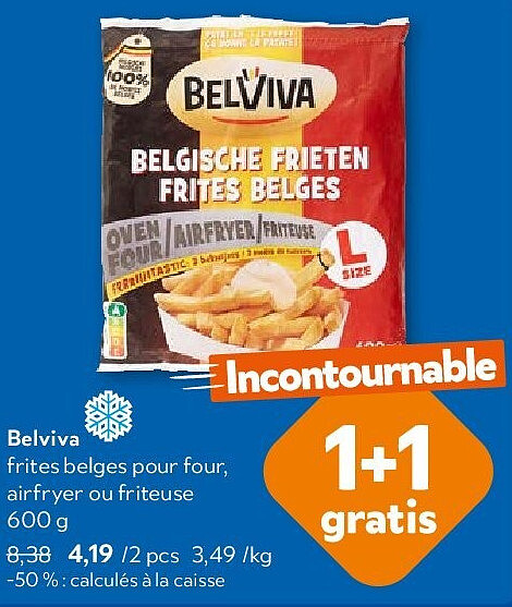 Belviva frites belges pour four, airfryer ou friteuse 600 g