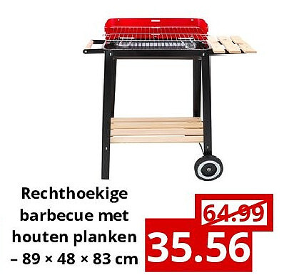 Rechthoekige barbecue met houten planken – 89 × 48 × 83 cm