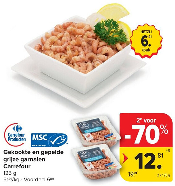 Gekookte en gepelde grijze garnalen Carrefour