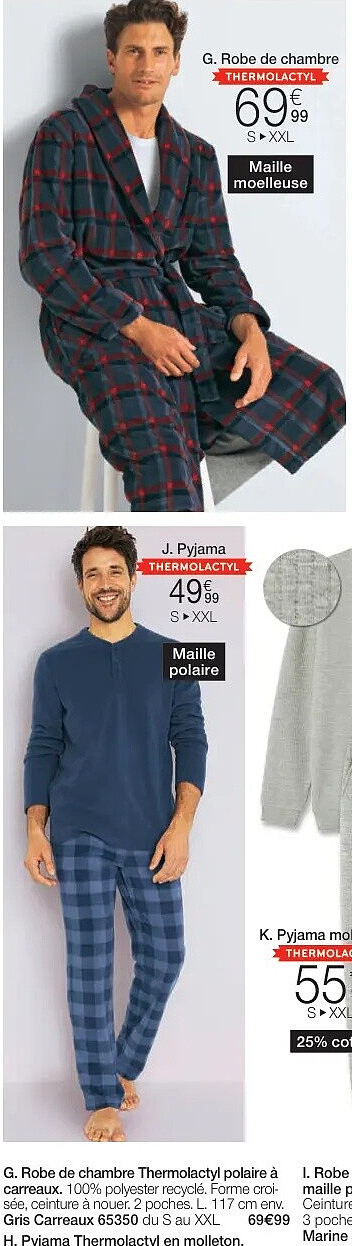 G. Robe de chambre Thermolactyl polaire à carreaux