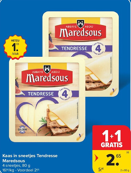 Kaas in sneetjes Tendresse Maredsous