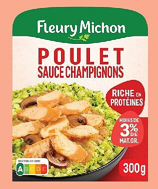 Poulet sauce champignons, écrasé de pommes de terre et brocolis