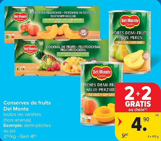 Conserves de fruits Del Monte 4 x 415 g